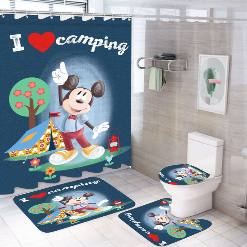 Mickey I Love Camping 4Pcs Bathroom Set Shower Curtain
