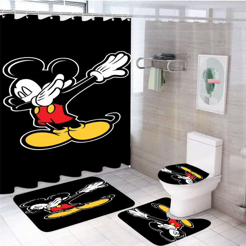Mickey Keep Dabs Style On The Black 4Pcs Bathroom Set Shower Curtain