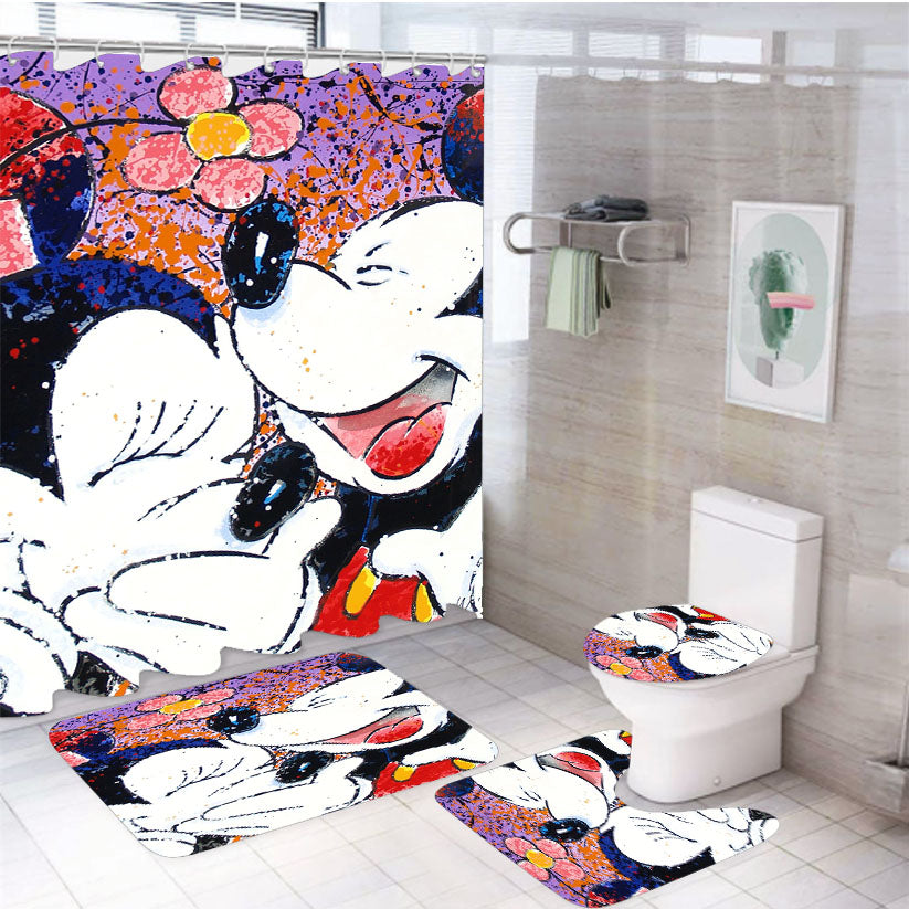 Mickey Love Minnie 4Pcs Bathroom Set Shower Curtain