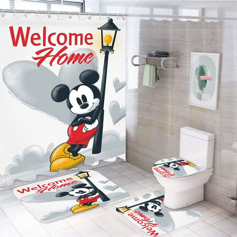 Mickey Love Welcome Home Lamppost 4Pcs Bathroom Set Shower Curtain