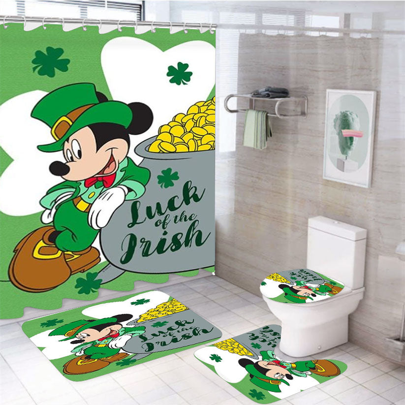 Mickey Luck Of The Irish 4Pcs Bathroom Set Shower Curtain
