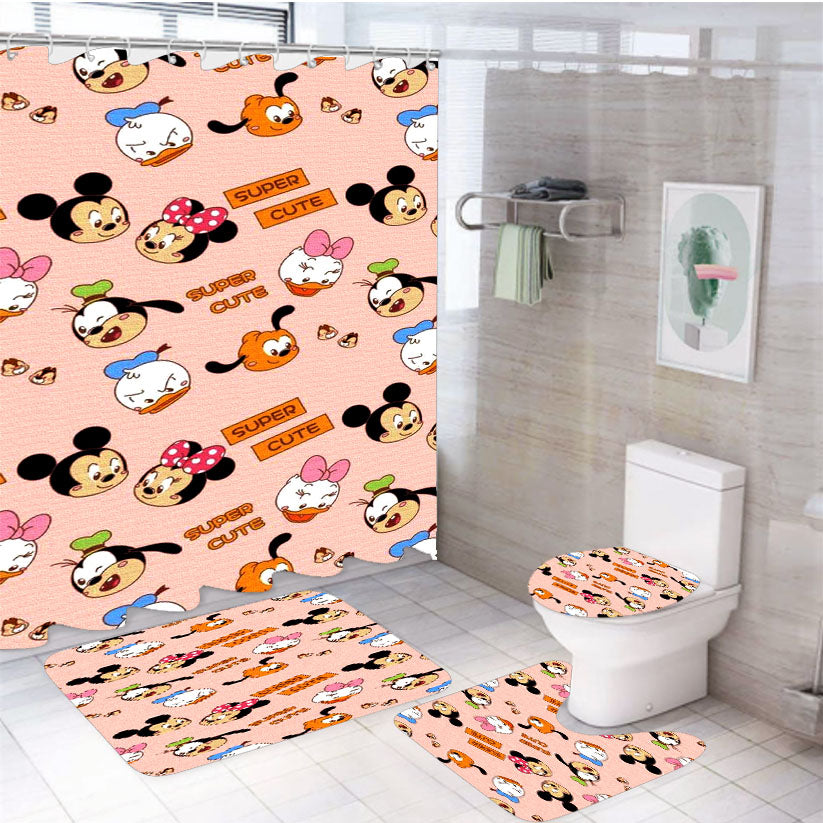 Mickey Minnie And Friends Cute Doodle 4Pcs Bathroom Set Shower Curtain