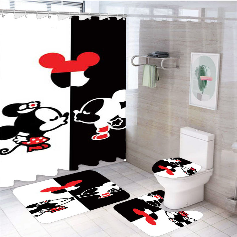 Mickey Minnie Apple Ears 4Pcs Bathroom Set Shower Curtain