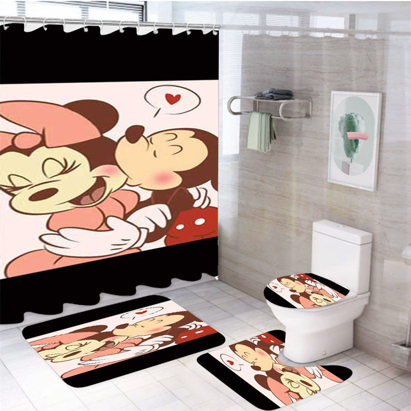 Mickey Minnie Cheek Kiss 4Pcs Bathroom Set Shower Curtain