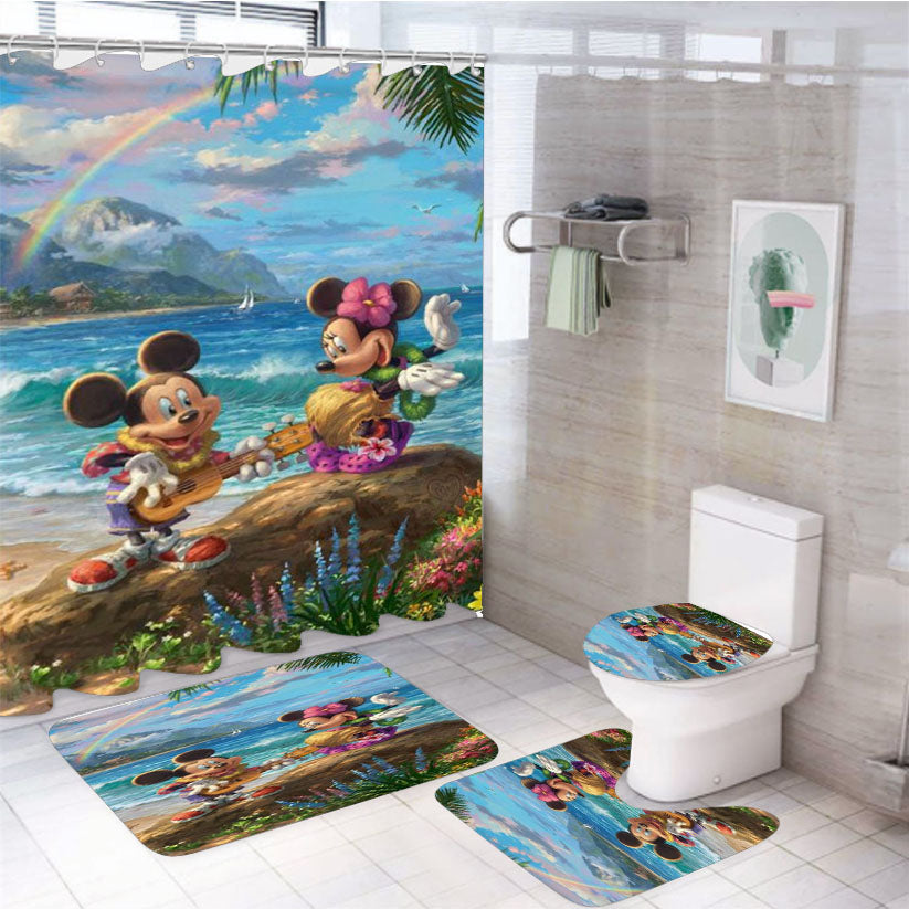 Mickey Minnie Hawaii 4Pcs Bathroom Set Shower Curtain