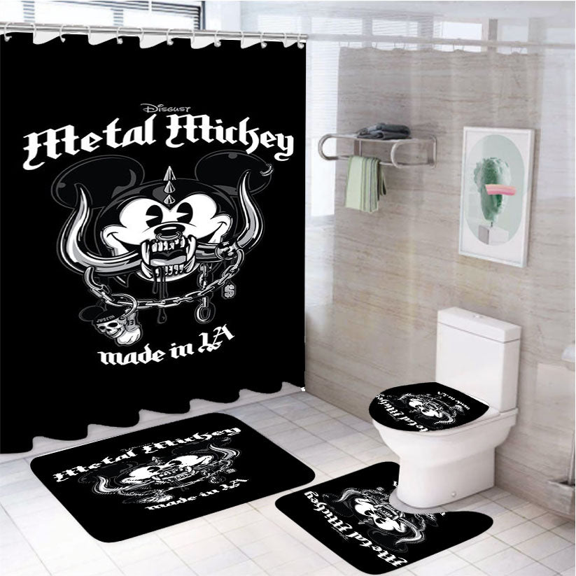 Mickey Motohead Metal Cartoon 4Pcs Bathroom Set Shower Curtain