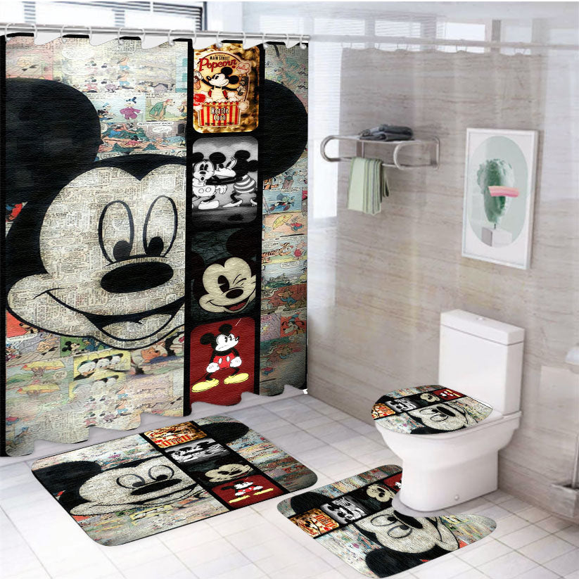 Mickey Mouse And Disney Comic 4Pcs Bathroom Set Shower Curtain