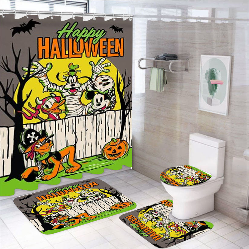 Mickey Mouse And Friends Happy Halloween 4Pcs Bathroom Set Shower Curtain