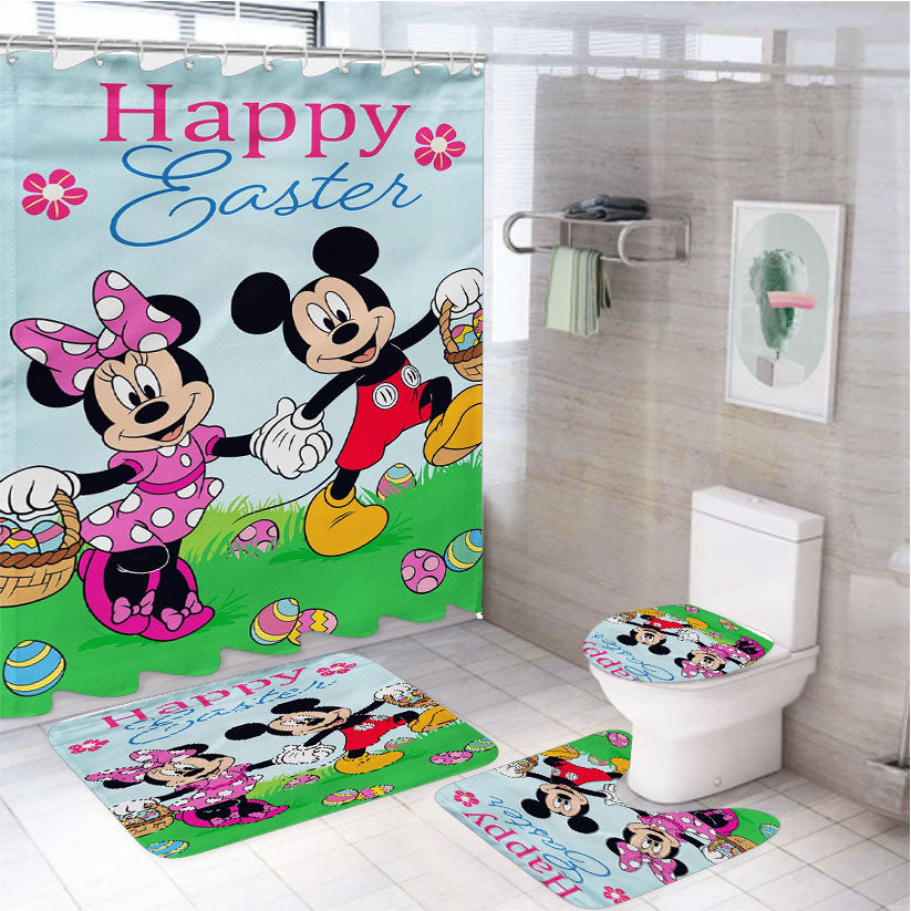 Mickey Mouse And Minnie Mouse Happy Easter 4Pcs Bathroom Set Shower Curtain