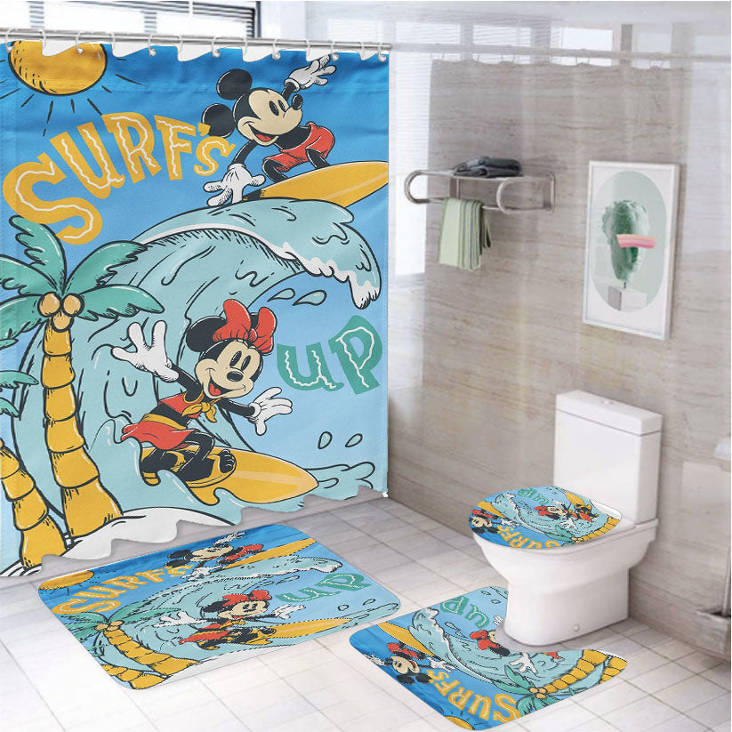 Mickey Mouse And Minnie Mouse Summer 4Pcs Bathroom Set Shower Curtain