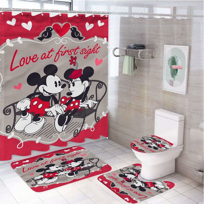 Mickey Mouse And Minnie Mouse Valentines Day 4Pcs Bathroom Set Shower Curtain
