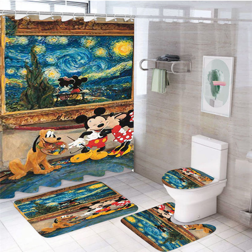Mickey Mouse And The Dog 4Pcs Bathroom Set Shower Curtain
