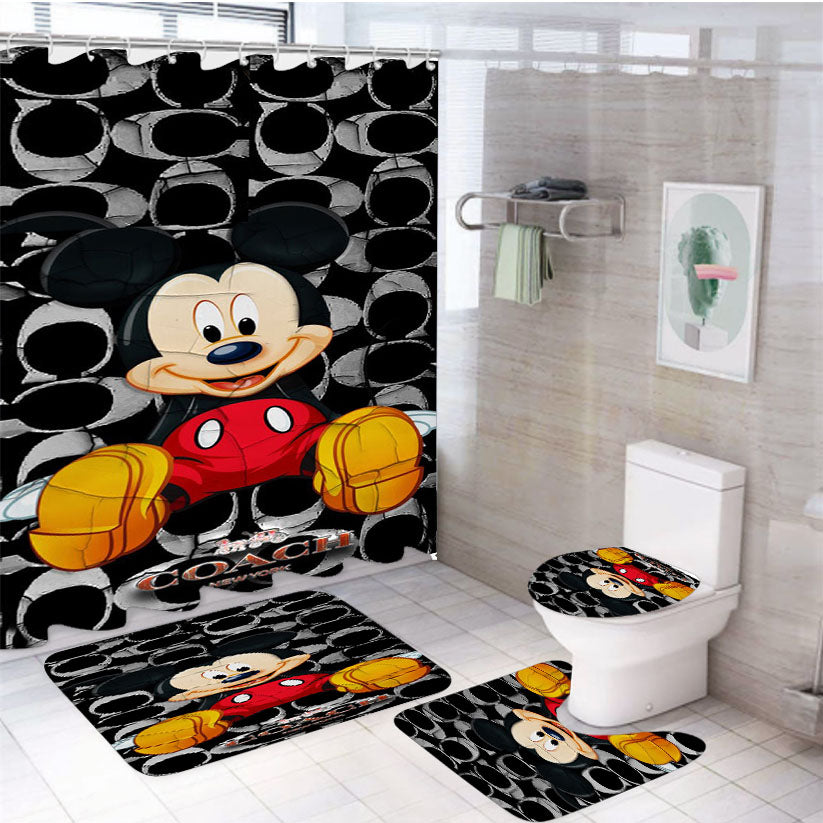 Mickey Mouse Coach Black 5 4Pcs Bathroom Set Shower Curtain