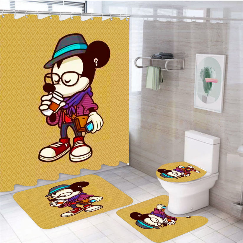Mickey Mouse Coffee 4Pcs Bathroom Set Shower Curtain