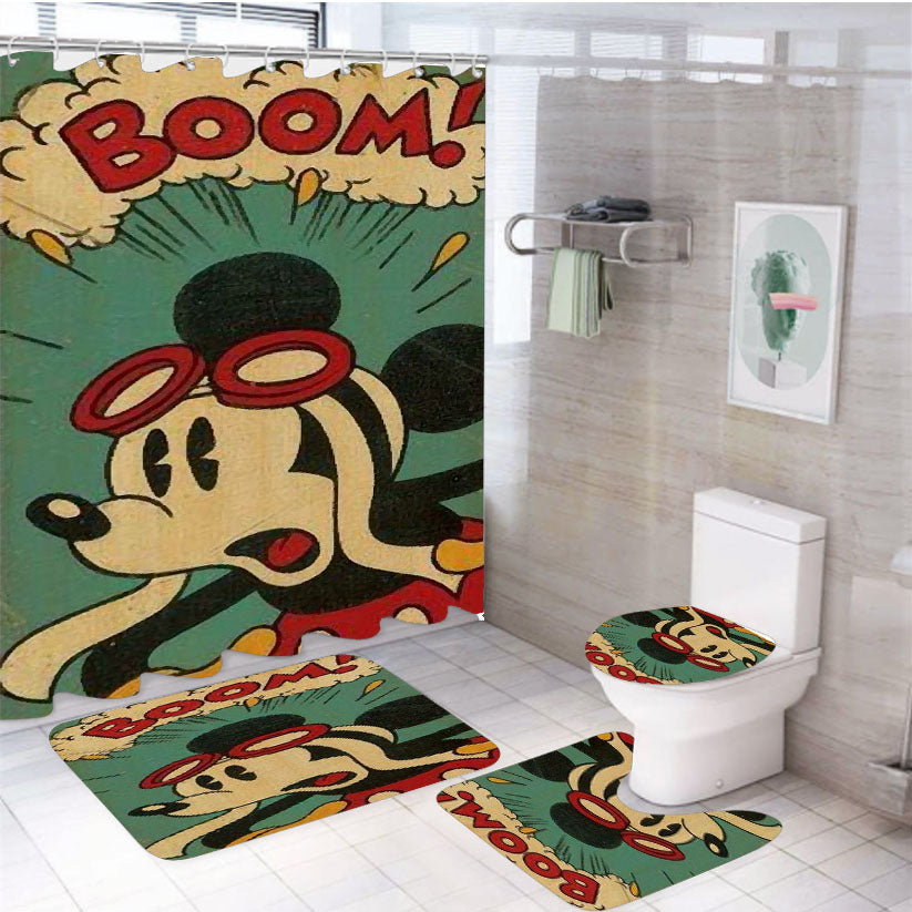 Mickey Mouse Disney Comic 4Pcs Bathroom Set Shower Curtain