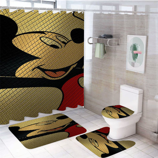 Mickey Mouse Gold Texture 4Pcs Bathroom Set Shower Curtain