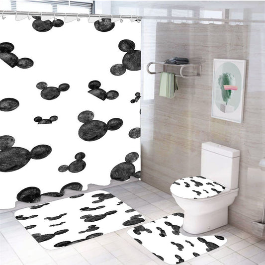Mickey Mouse Head Patter  4Pcs Bathroom Set Shower Curtain