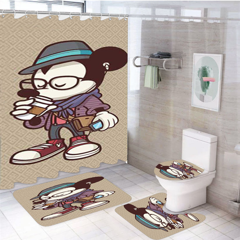 Mickey Mouse Hipster Coffee 4Pcs Bathroom Set Shower Curtain