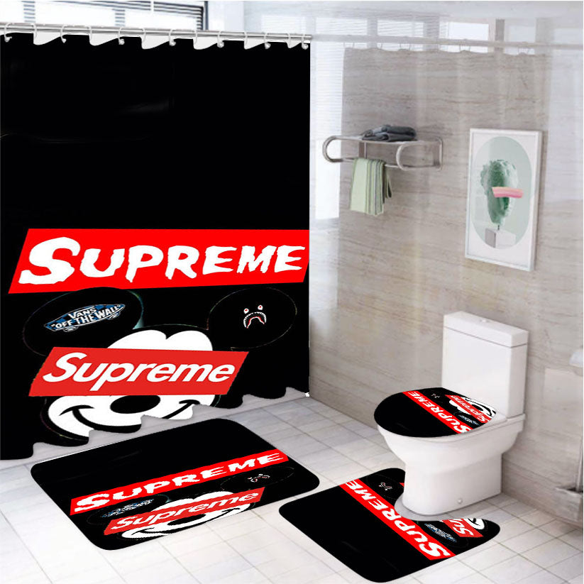 Mickey Mouse Hypebeast Supreme 4Pcs Bathroom Set Shower Curtain