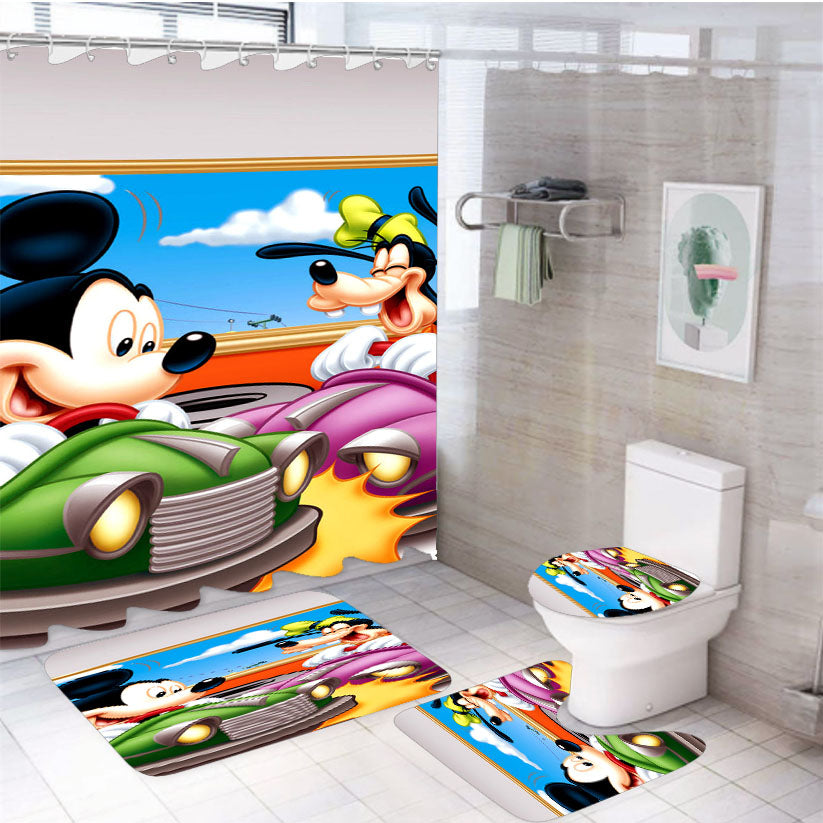 Mickey Mouse In Amusement Park 4Pcs Bathroom Set Shower Curtain