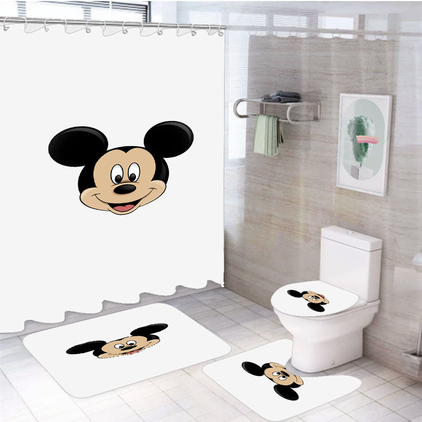 Mickey Mouse Logo White 4Pcs Bathroom Set Shower Curtain