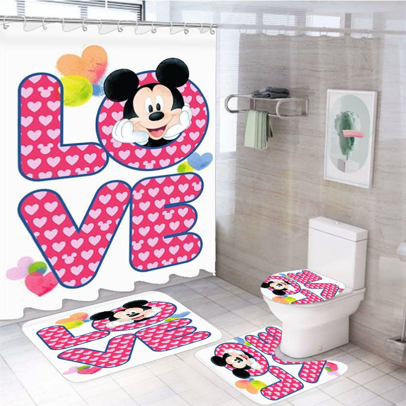 Mickey Mouse Love 4Pcs Bathroom Set Shower Curtain