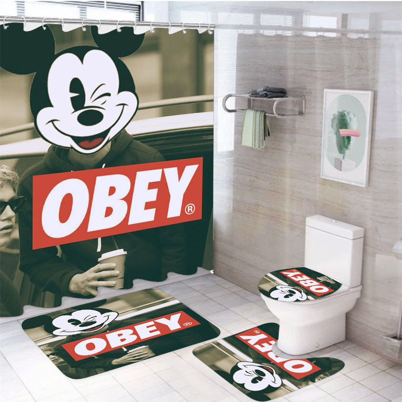 Mickey Mouse Obey 4Pcs Bathroom Set Shower Curtain