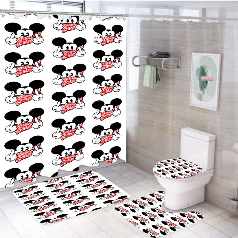 Mickey Mouse Obey Pattern 4Pcs Bathroom Set Shower Curtain