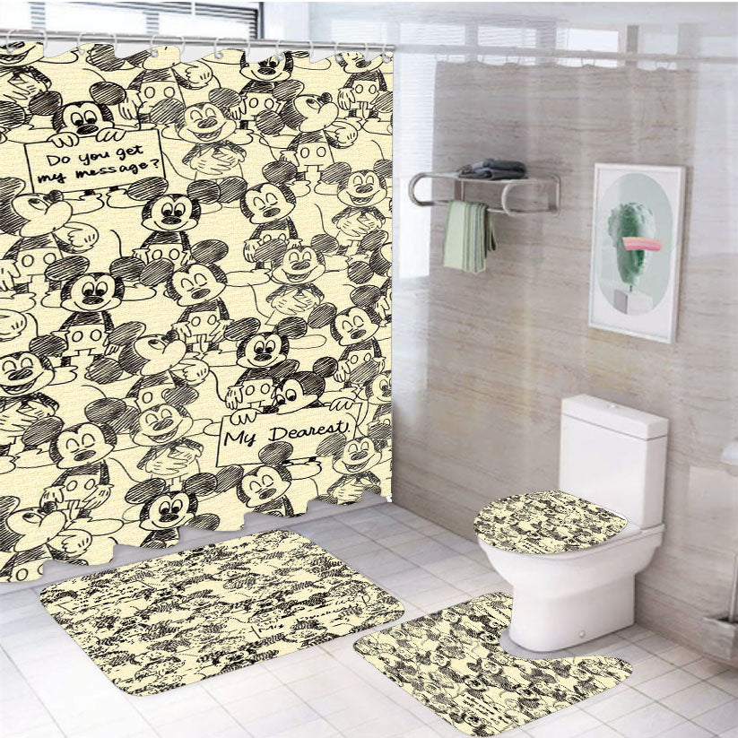 Mickey Mouse Pattern Canvas Silhouette 4Pcs Bathroom Set Shower Curtain