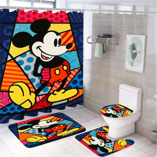 Mickey Mouse Romero Britto 4Pcs Bathroom Set Shower Curtain