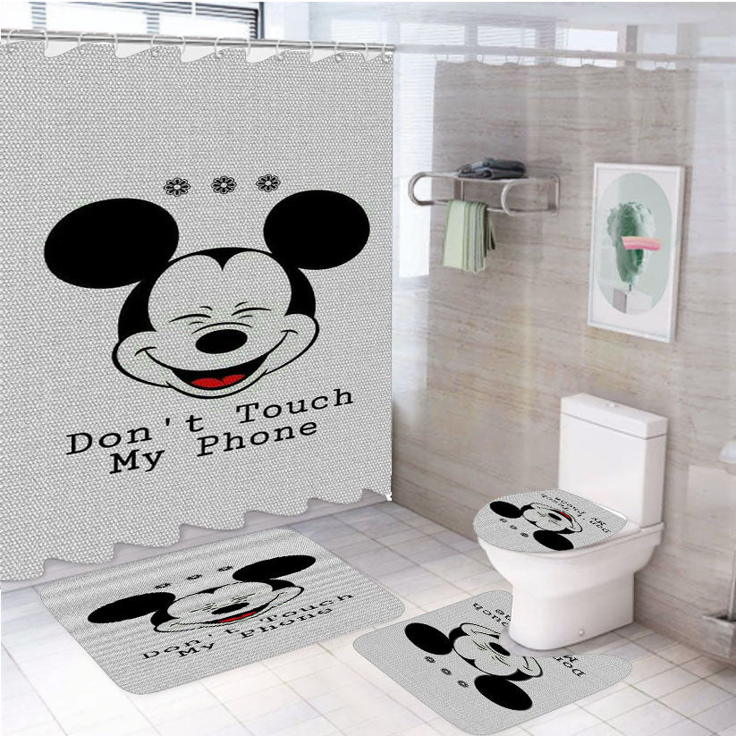 Mickey Mouse Saying Dont Touch My Phone 4Pcs Bathroom Set Shower Curtain