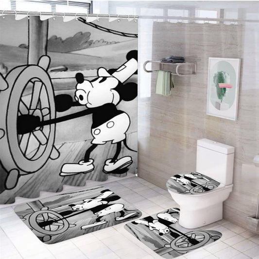 Mickey Mouse Steam Boat Willie Vintage 4Pcs Bathroom Set Shower Curtain