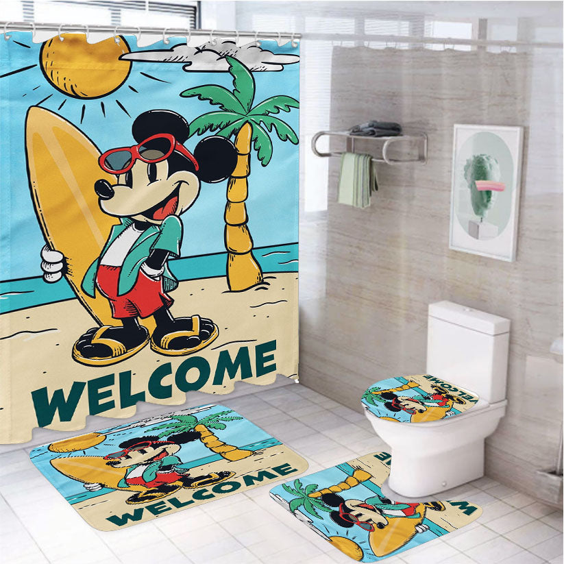 Mickey Mouse Summer 4Pcs Bathroom Set Shower Curtain