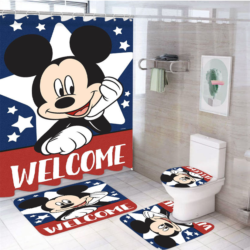Mickey Mouse Welcome 4Pcs Bathroom Set Shower Curtain
