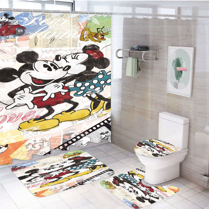Mickey Retro Minnie Mouse 4Pcs Bathroom Set Shower Curtain