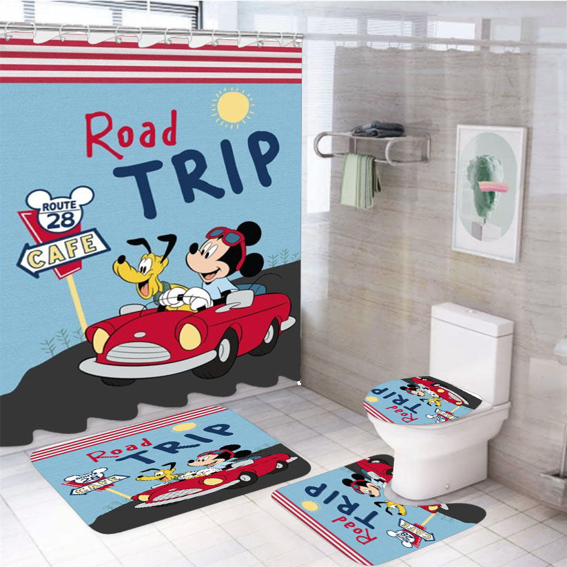 Mickey Road Trip 4Pcs Bathroom Set Shower Curtain