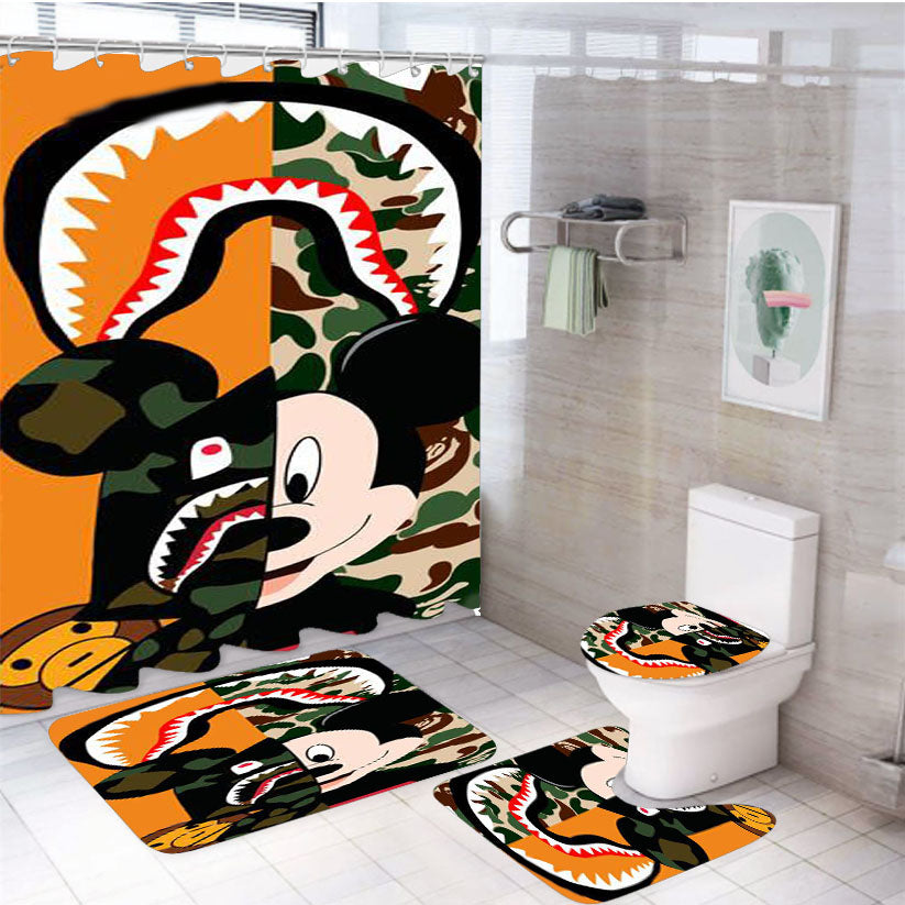 Mickey Wear A Bape 4Pcs Bathroom Set Shower Curtain