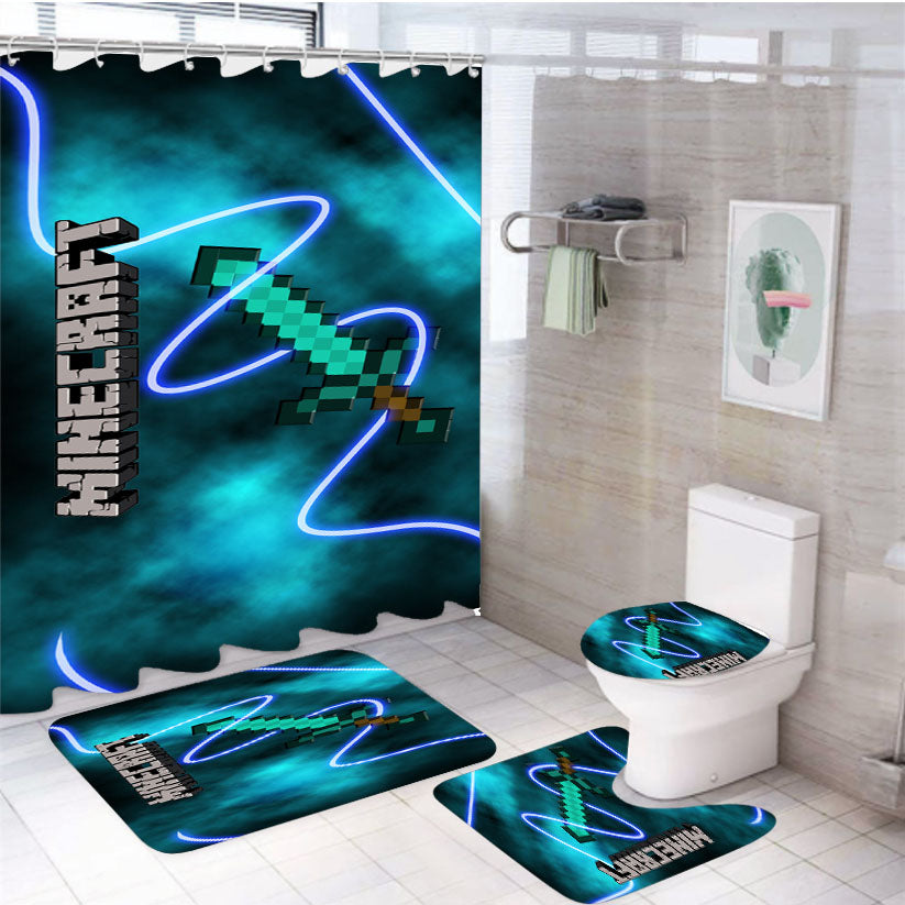 Minecraft Creeper Sword 4Pcs Bathroom Set Shower Curtain