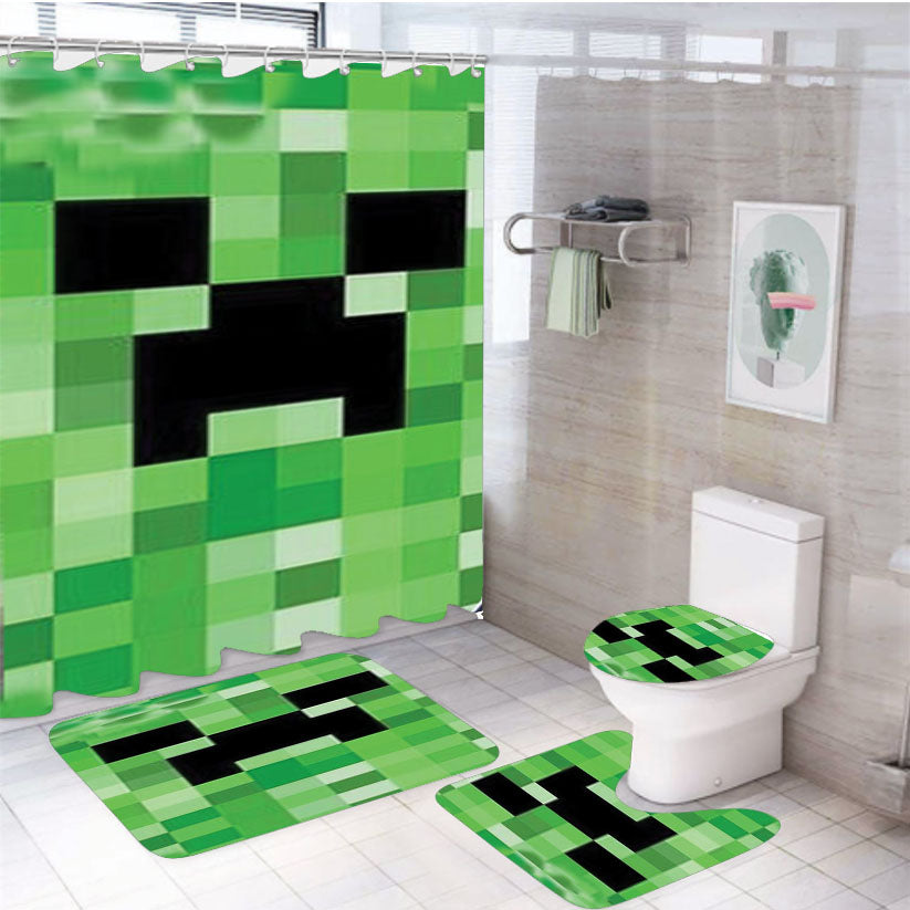 Minecraft Creeper Video Game 4Pcs Bathroom Set Shower Curtain