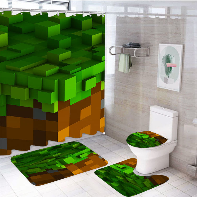 Minecraft Cuboids 4Pcs Bathroom Set Shower Curtain
