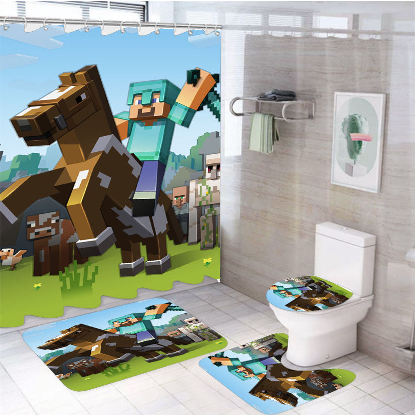 Minecraft Diamond Warrior 4Pcs Bathroom Set Shower Curtain