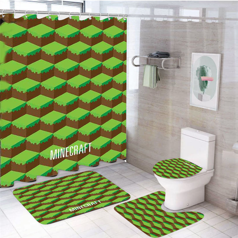 Minecraft Land 4Pcs Bathroom Set Shower Curtain
