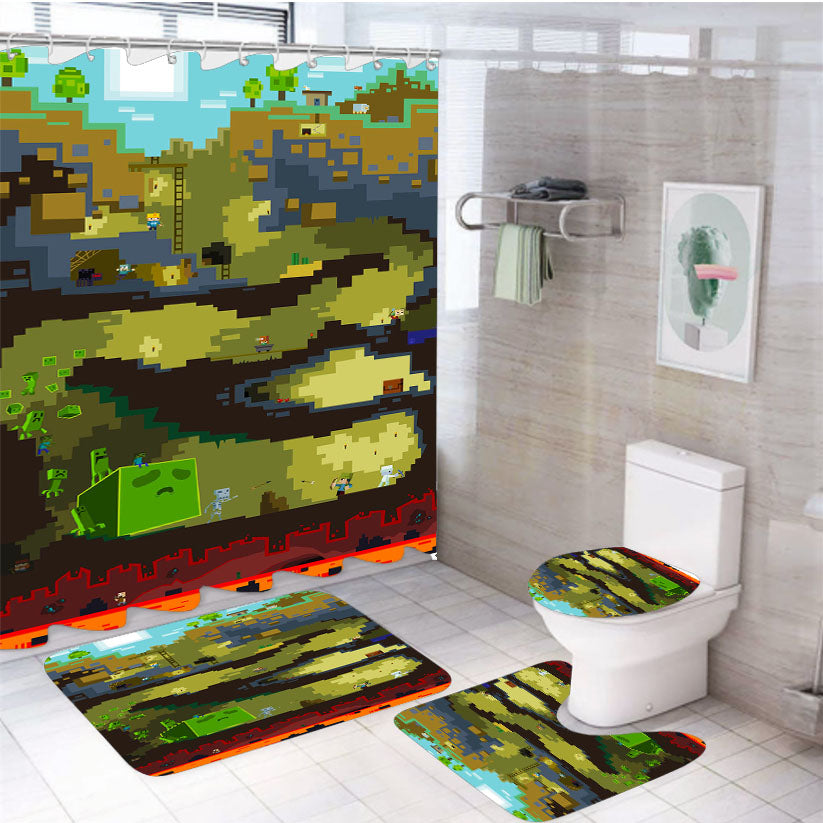 Minecraft Mobile 4Pcs Bathroom Set Shower Curtain