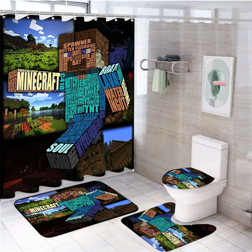 Minecraft Steve Typograpghy 4Pcs Bathroom Set Shower Curtain