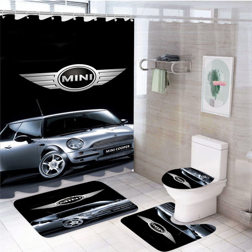 Mini Cooper Car Logo 4Pcs Bathroom Set Shower Curtain