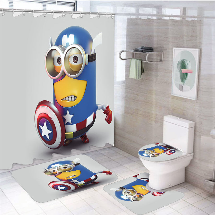 Minion Captain America 4Pcs Bathroom Set Shower Curtain