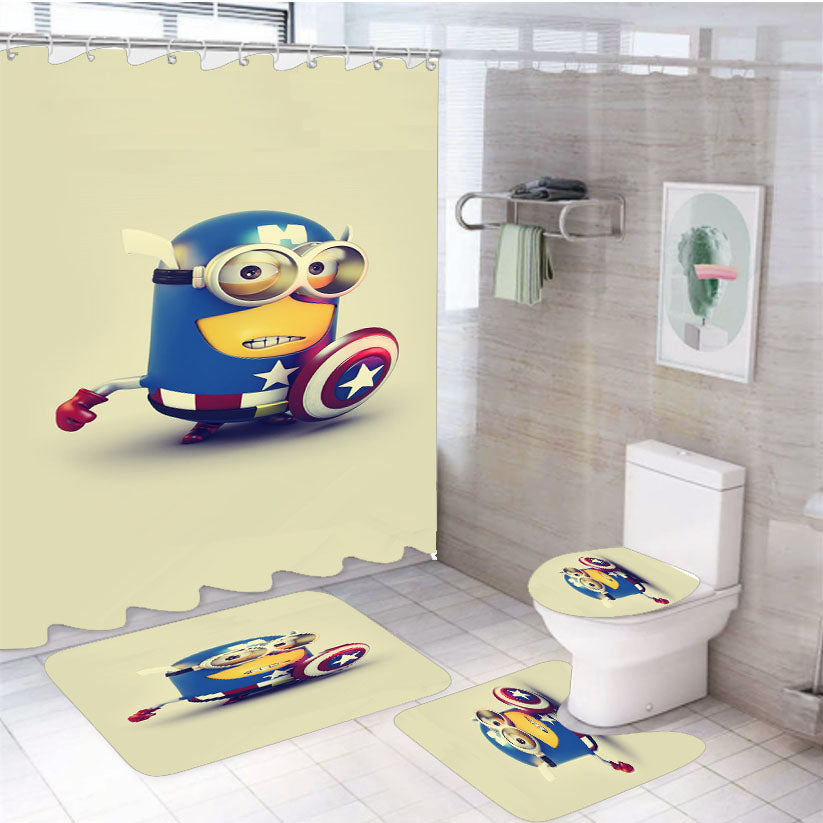 Minion Captain America 3D 4Pcs Bathroom Set Shower Curtain