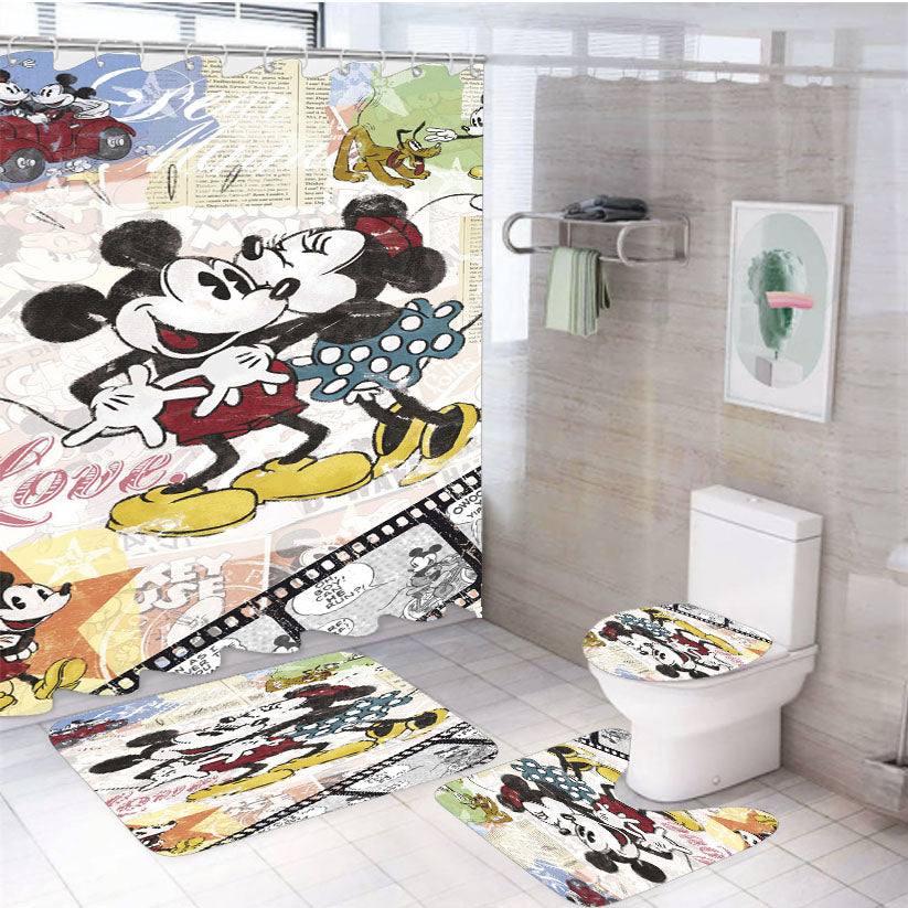 Minnie And Mickey Mouse 4Pcs Bathroom Set Shower Curtain