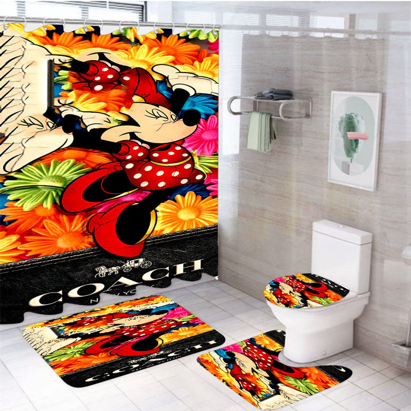 Minnie Mouse Coach 4Pcs Bathroom Set Shower Curtain
