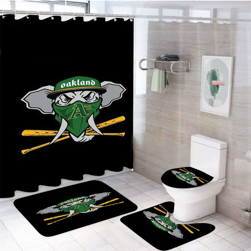 Mlb Oakland Athletics Elephant Logo 4Pcs Bathroom Set Shower Curtain